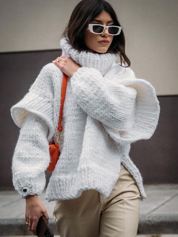 New women's sweater pullover fluffy long sleeve turtleneck sweater.