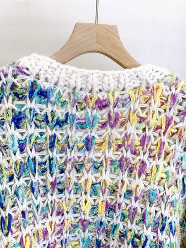 Women's Thick Knitted Colorful Hand-Knitted Sweater Jacket Lazy Style Outer Top.