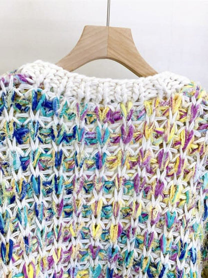 Women's Thick Knitted Colorful Hand-Knitted Sweater Jacket Lazy Style Outer Top.