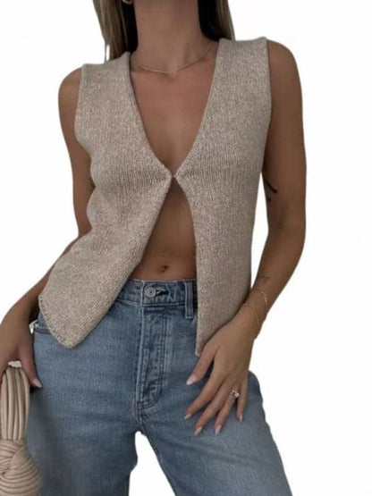 Elegant deep V knitted cardigan