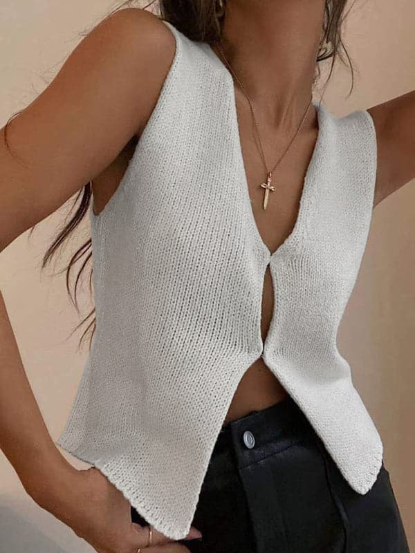 Elegant deep V knitted cardigan