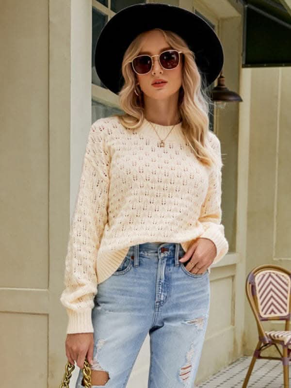 New women's design loose round neck pullover sweater.