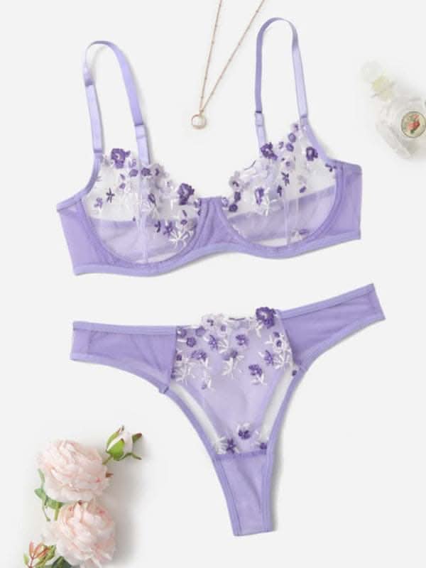 New women's sexy see-through floral lingerie set.