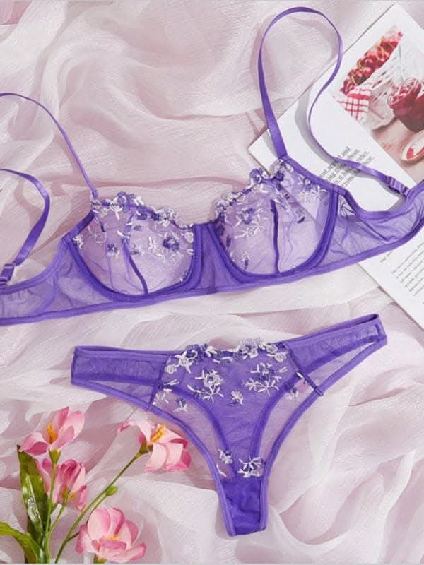 New women's sexy see-through floral lingerie set.