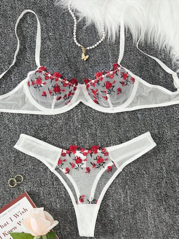 New women's sexy see-through floral lingerie set.