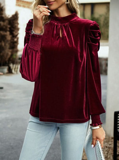 Women's gold velvet turtleneck shirt