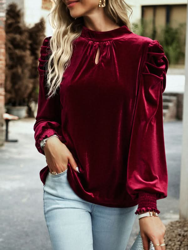 Women's gold velvet turtleneck shirt