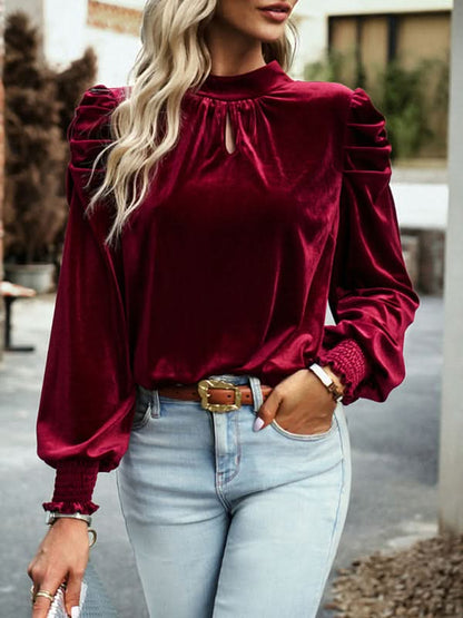 Women's gold velvet turtleneck shirt