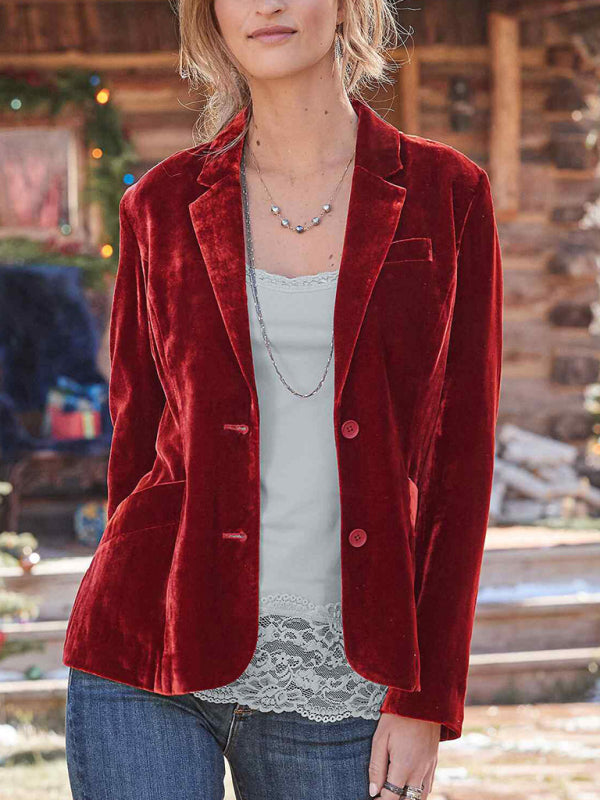 New Gold Velvet Solid Color Fashionable Casual Suit Top