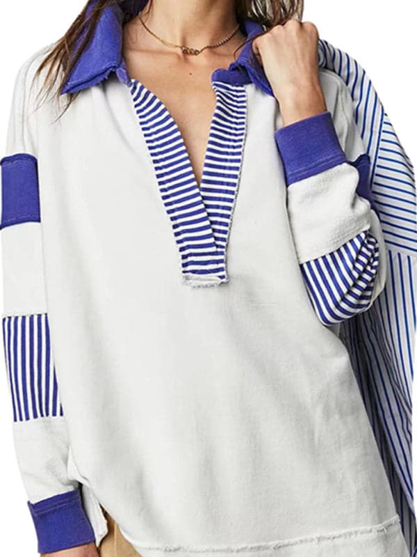 Cozy women's v-neck patchwork top