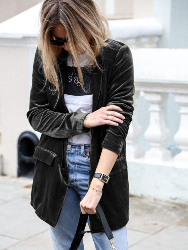 New Solid Color Casual Suit Cardigan Mid-Length Jacket