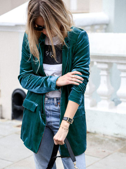 New Solid Color Casual Suit Cardigan Mid-Length Jacket