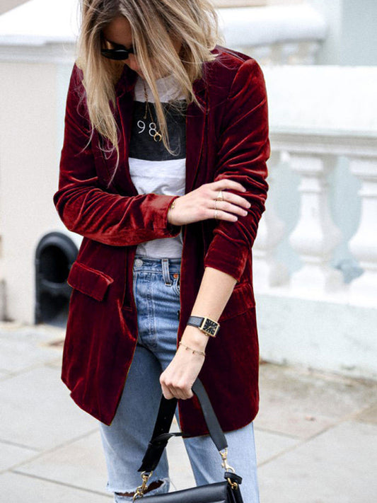 New Solid Color Casual Suit Cardigan Mid-Length Jacket