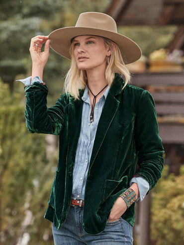 Women's Gold Velvet Casual Short Lapel Blazer for Outings