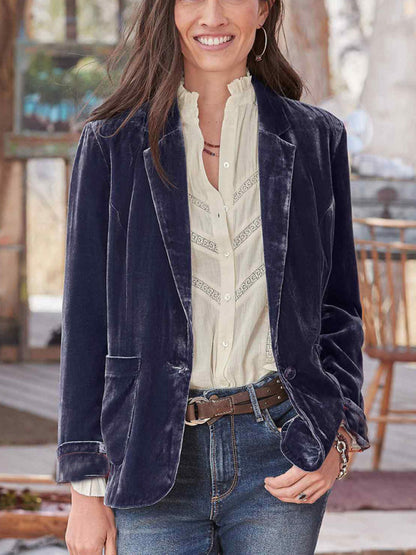 Women's Gold Velvet Casual Short Lapel Blazer for Outings