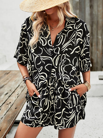 Chic women's resort shirt and shorts set