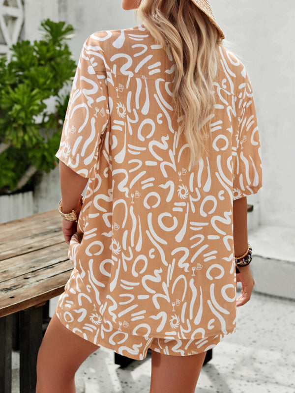 Chic women's resort shirt and shorts set