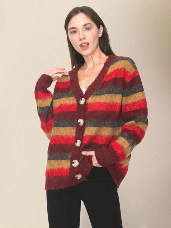 Casual rainbow striped cardigan