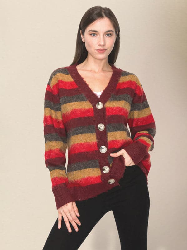 Casual rainbow striped cardigan