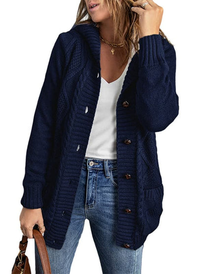 Hooded mid-length cardigan for autumn-winter