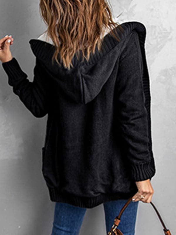 Hooded mid-length cardigan for autumn-winter