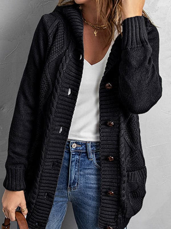 Hooded mid-length cardigan for autumn-winter