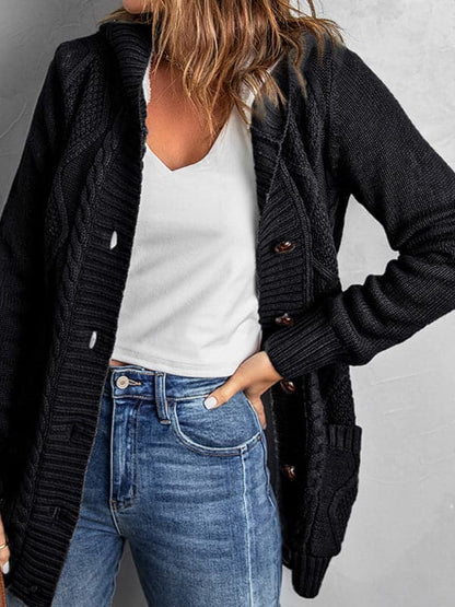 Hooded mid-length cardigan for autumn-winter