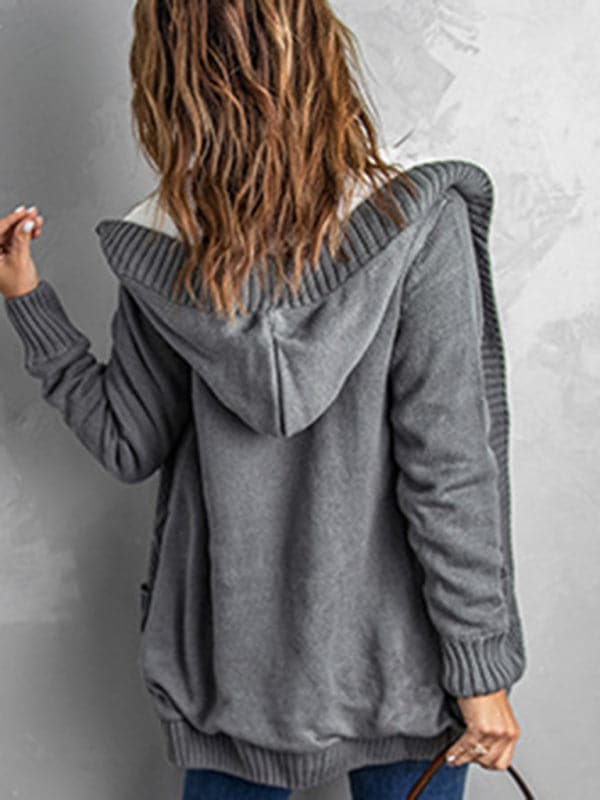 Hooded mid-length cardigan for autumn-winter