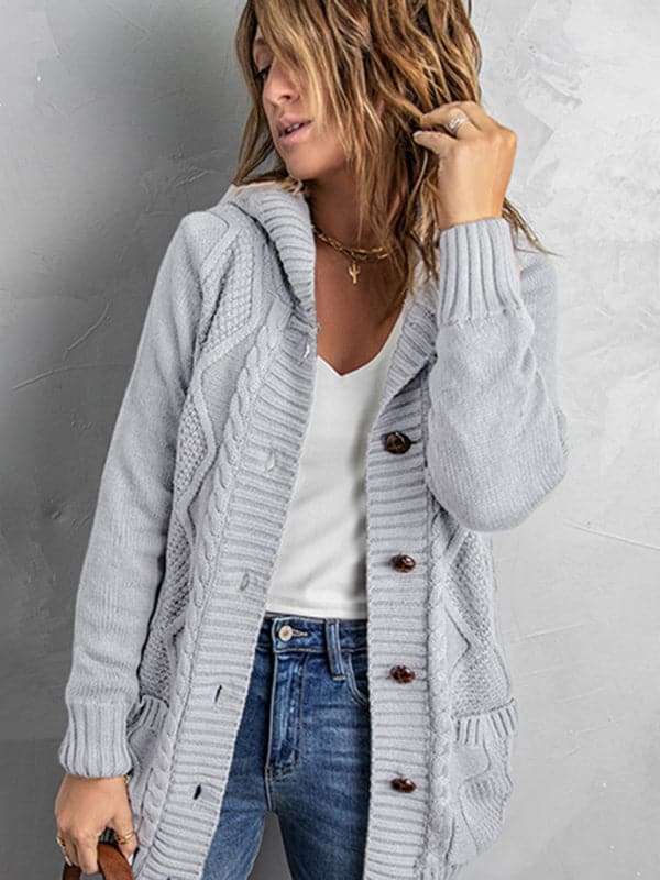 Hooded mid-length cardigan for autumn-winter