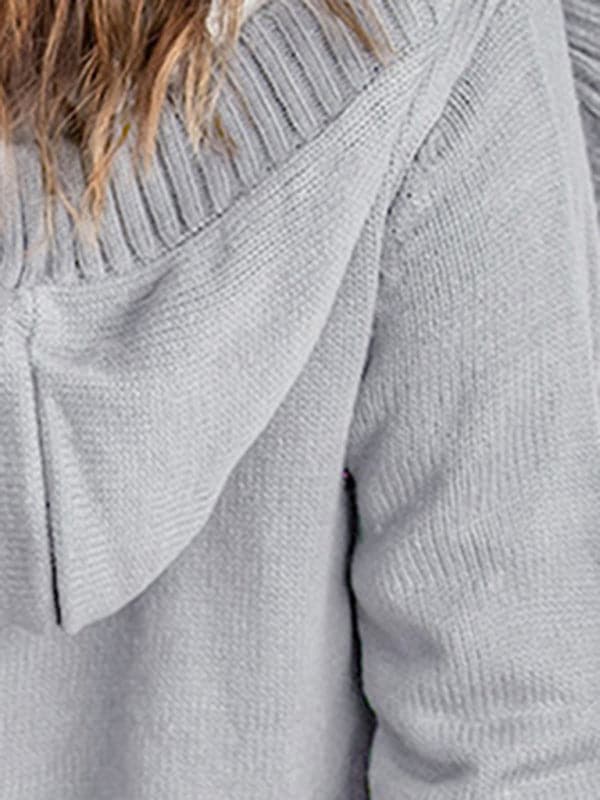 Hooded mid-length cardigan for autumn-winter