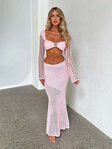 Knitted maxi skirt set for women