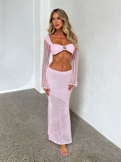 Knitted maxi skirt set for women