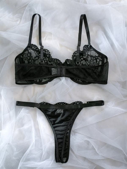 New lace erotic lingerie sexy low waist steel ring lace split two-piece set.