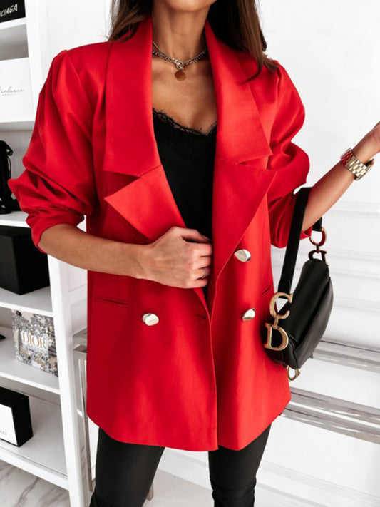 Women's New Casual Jacket Double Breasted Solid Color Suit