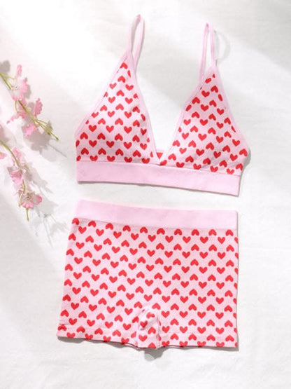Women's New Valentine's Day Red Love Underwear Wireless Bra and Boxer Briefs Set.