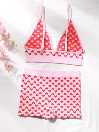 Women's New Valentine's Day Red Love Underwear Wireless Bra and Boxer Briefs Set.