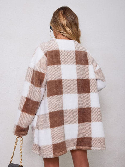 Plaid long sleeve cardigan with pockets