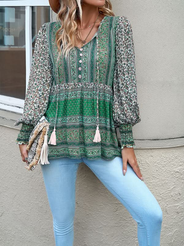 Bohemian floral button top