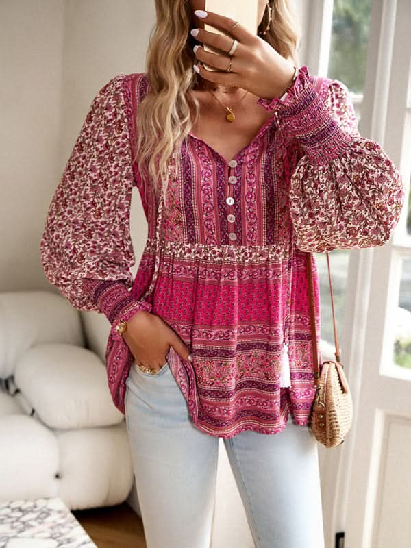 Bohemian floral button top