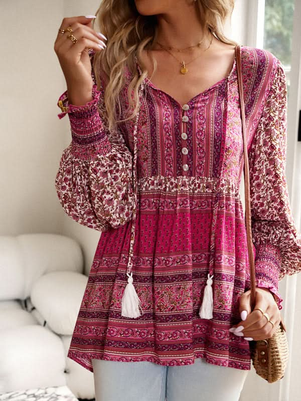 Bohemian floral button top