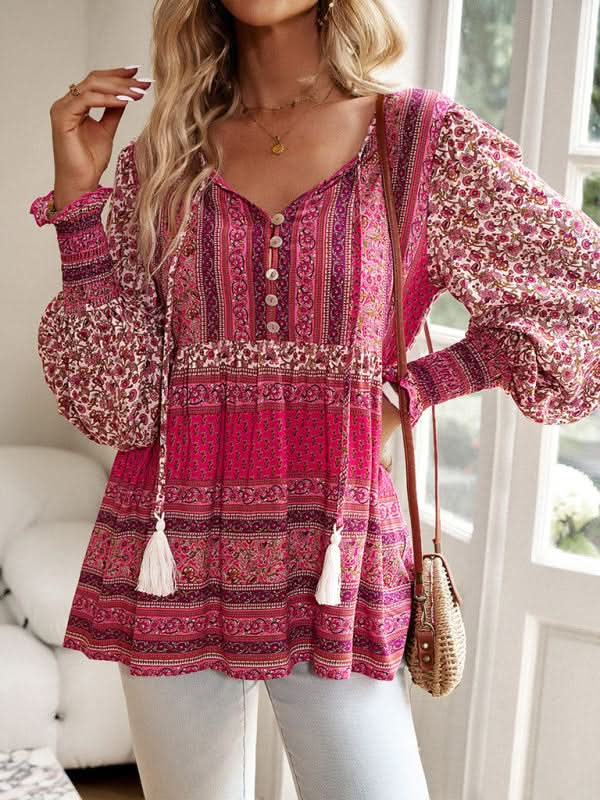 Bohemian floral button top