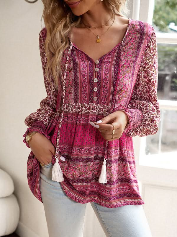 Bohemian floral button top