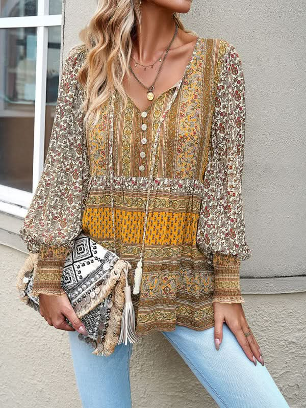 Bohemian floral button top