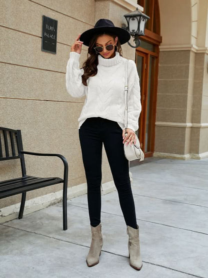 Women's Turtleneck Twist Bell Sleeve Sweater