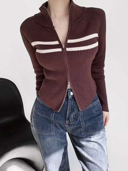 Chic women's striped knit cardigan