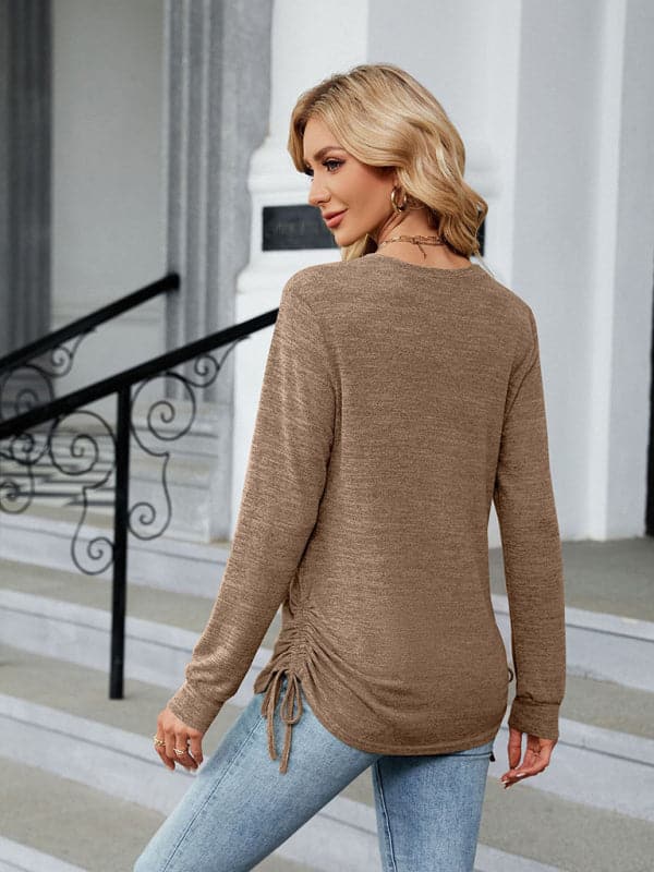 V-neck smocked long sleeve top