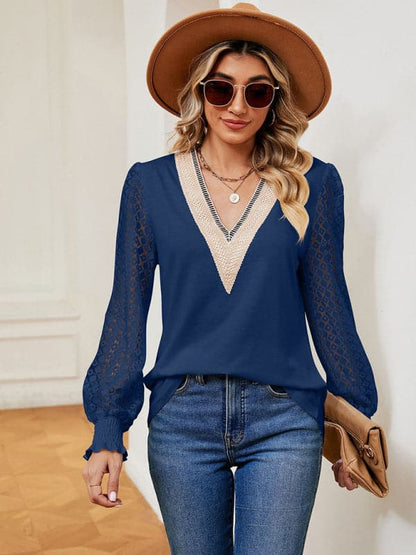 V-neck lace patchwork top