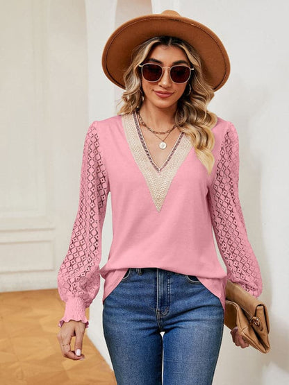 V-neck lace patchwork top