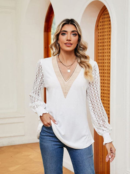 V-neck lace patchwork top