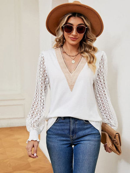 V-neck lace patchwork top